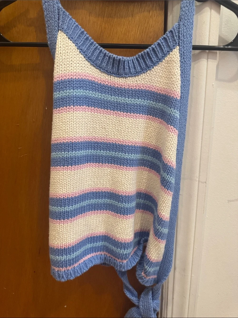 Zara Blue, White & Pink Striped Knit Backless Top